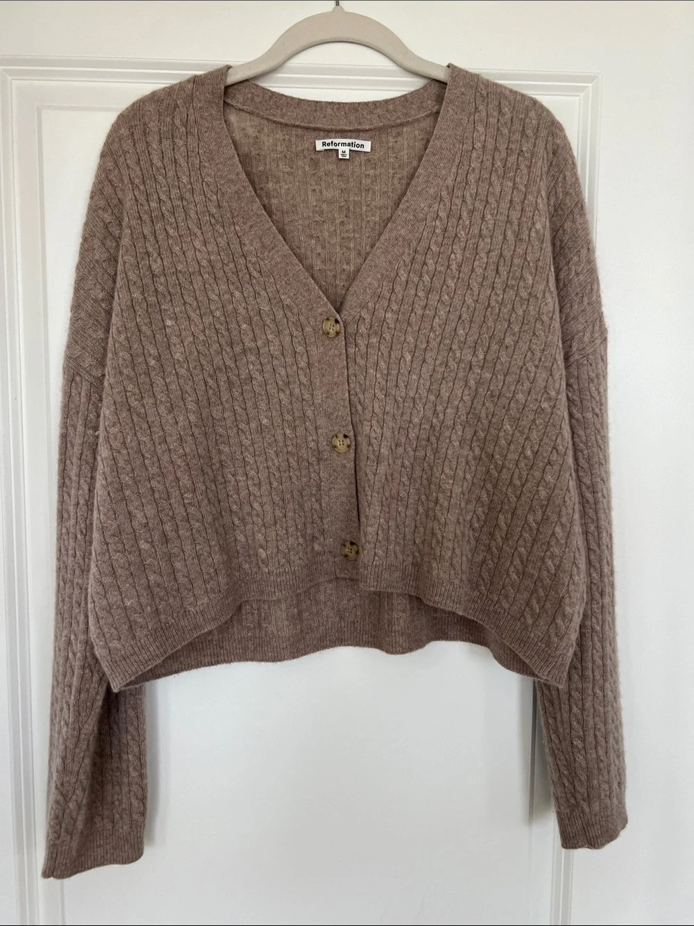 Reformation Taupe Cable Knit V-Neck Cardigan - Picture 1 of 1